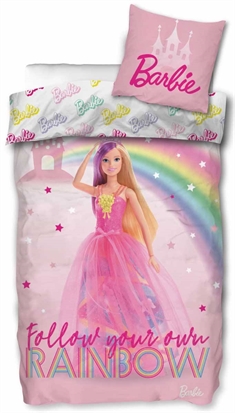 Barbie sengetøj - 140x200 cm - Barbie - Rainbow - 2 i 1 design - 100% bomuld sengesæt 